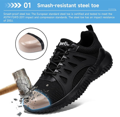Tinefiy Steel Toe Shoes for Women Lightweight Comfortable Slip On Safety Work Sneakers Cushion Puncture Proof Shoes Indestructible Shoe