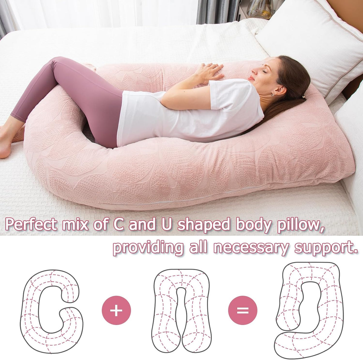 Pregnancy Pillow, U Shaped Full Body Pillow for Maternity Support, Sleeping Pillow with Cover for Pregnant Women (Dusty Pink)