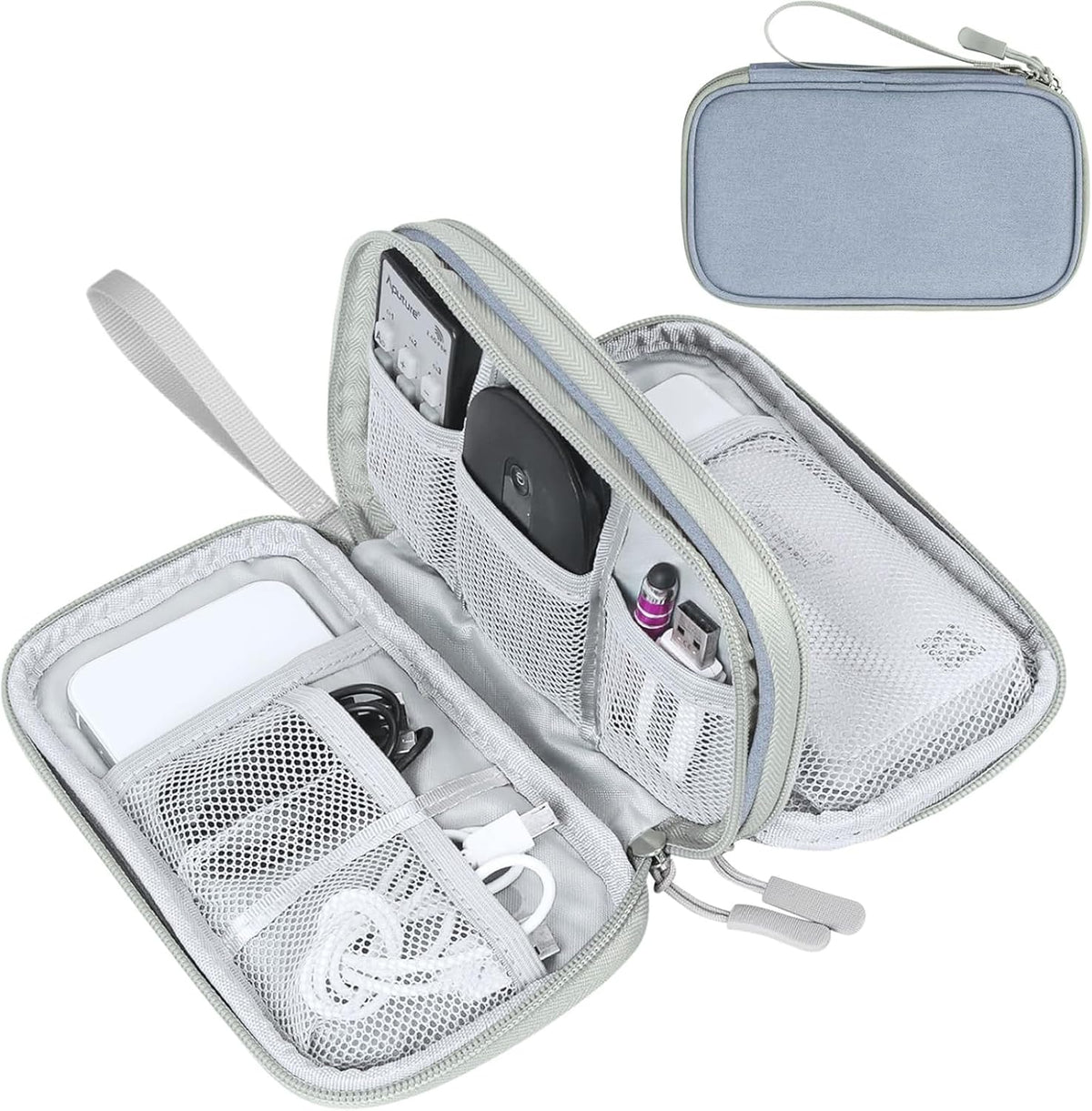 FYY Electronic Organizer, Travel Cable Organizer Bag Pouch Electronic Accessories Carry Case Portable Waterproof Double Layers All-in-One Storage Bag for Cable, Charger, Phone, Earphone Light Grey