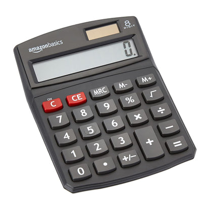 Basics LCD 8-Digit Desktop Calculator, Portable and Easy to Use, Black, 1-Pack