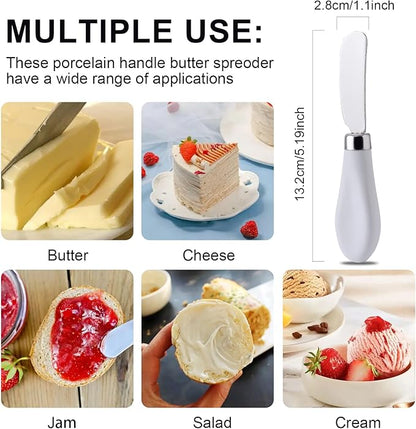 Butter Spreader Knife, Stainless Steel Spreader Knife with White Porcelain Handle for Cutting Butter Cheese and Jam, 1 PC