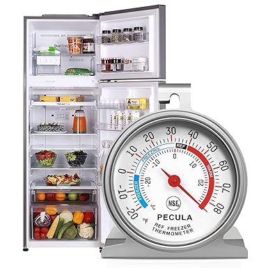 PECULA Refrigerator Thermometer Large Dial, Freezer Thermometer -30-30 Deg NE-20-80 Deg Na, Fridge Thermometer by Stainless Steel, Thermometer for Fridge Suitable for Refrigerators and Freezers