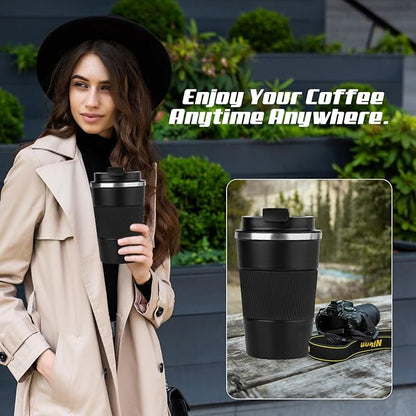 Vacuum-Insulated Stainless Steel Travel Coffee Mug, Leak-Proof Reusable Coffee Cup with Lid - Keep Hot  Cold Drinks for Hours, Durable Thermos Tumbler for Men  Women (3rd-Black, 12OZ)