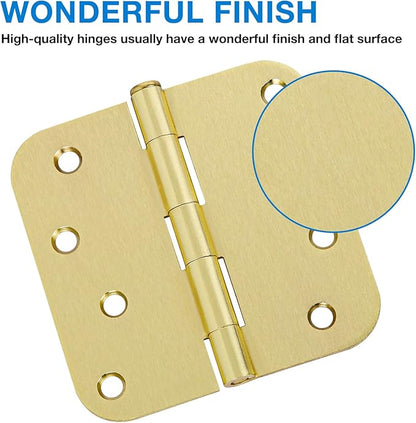 4 Inch Door Hinges Noise-Free 3 Pack Brass Door Hinges Rounded 5/8"Radius Residential/Commercial,Interior/Exterior Hinges For Front Bedroom Bi-folding Double French Garage Gate Doors Heavy Duty Steel