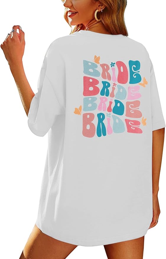 Bride Shirts for Women Bachelorette Party Wedding Tees Bridal T Shirt Bridesmaid Oversized Short Sleeve Tops