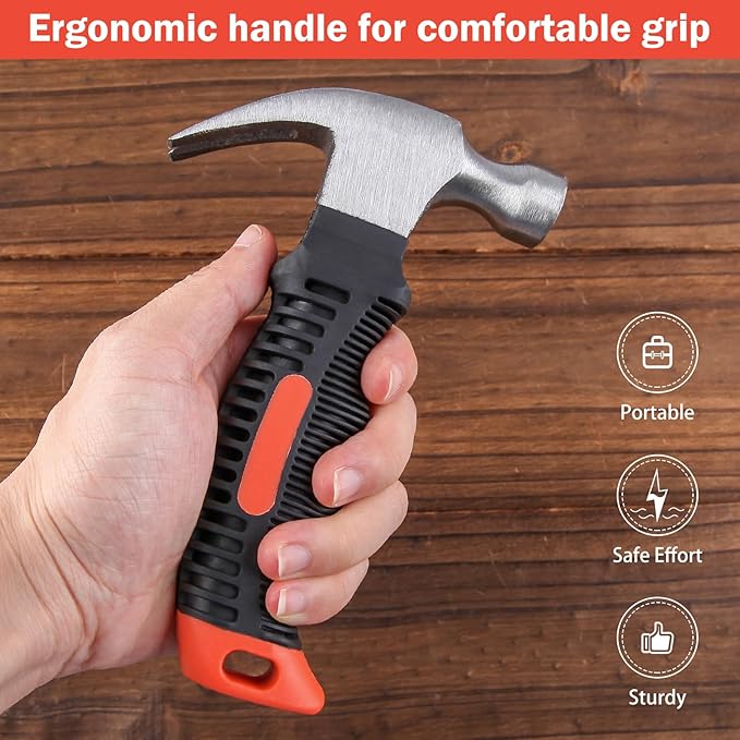 Small Claw Hammer 8 oz Claw Hammer Camping Hammer, Stubby Tack Hammer Mini Hammer, Nail Hammer with Shock Reduction Grip, Small Hammer for Women, Teal Hammer for Home DIY Tent Stakes
