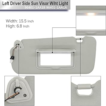 Left Driver Side Sun Visor Compatible with Nissan Murano 2009 2010 2011 2012 2013 2014 Sunshade Replacement  96401-1AA1B (Gray)