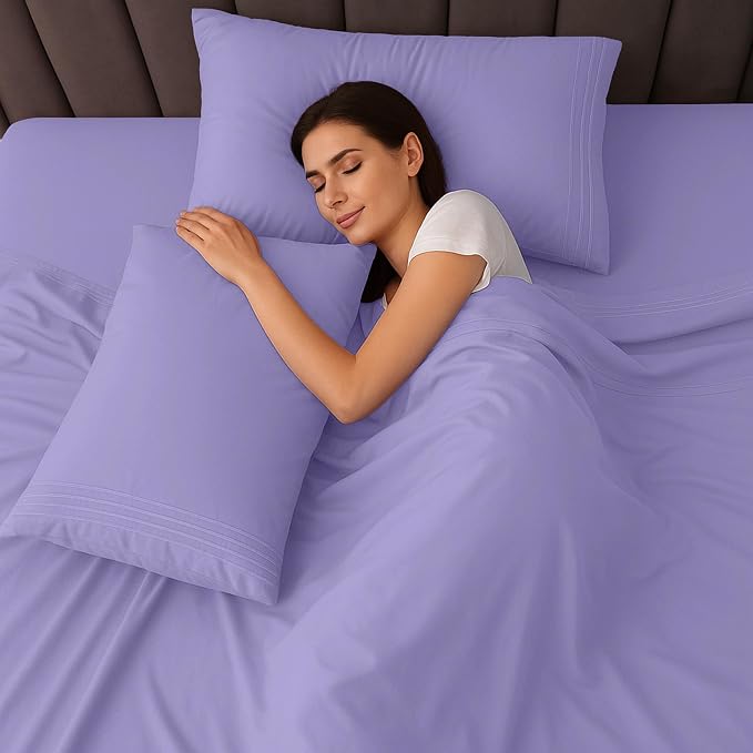 LUX Décor Queen Sheet Set - 4 Piece Ultra-Soft Microfiber Bed Sheets with Flat Sheet, 16 Inches Deep Pocket Fitted Sheet & Pillowcases, Cooling & Breathable, Hotel Luxury, Oeko-TEX - Lavender