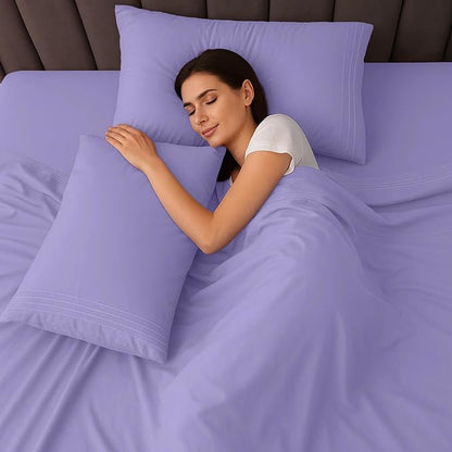 LUX Décor Queen Sheet Set - 4 Piece Ultra-Soft Microfiber Bed Sheets with Flat Sheet, 16 Inches Deep Pocket Fitted Sheet & Pillowcases, Cooling & Breathable, Hotel Luxury, Oeko-TEX - Lavender