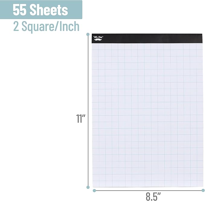 Mr. Pen- Graph Paper, 2x2 (2 Squares per inch), 8.5"x11", 55 Sheets, Grid Paper, Graphing Paper, Graph Paper Pad, Math Graph Paper, Grid Paper Pad, 1/2 Inch Graph Paper, Square Paper, Math Paper