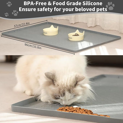 Cat Litter Mat, Litter Box Mat- 34"X22" Cat Mat for Litter Box, Non-Slip Cats Scratch Pad,Less-Mess Waterproof  Foldable Litter Pad (1 Pack-Grey)