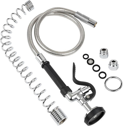 45” Stainless-Steel Pre Rinse Hose with Sprayer Valve & Spring, 1.42 GPM Commercial Sink Sprayer Hose with Nozzle Head Replacement Kit for Commercial Restaurant Kitchen Faucet