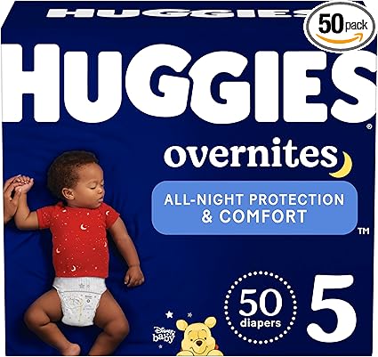 Huggies Overnites Size 5 Overnight Diapers (27 lbs), 50 Ct, Packaging May Vary