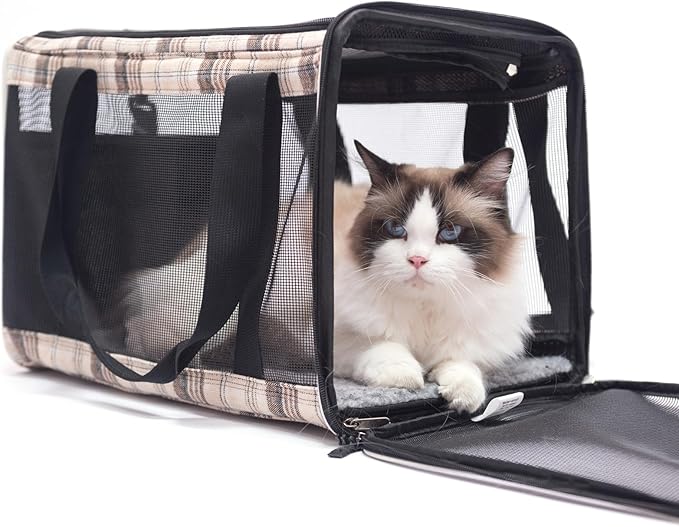 EXPAWLORER Cat Carrier Large, Soft-Sided Pet Carrier for Cat,Top Load Cat Travel Carriers for Medium Cats Under 25, Airline Approved Pet Bag Carriers Fit 2 Kitties Small Dogs