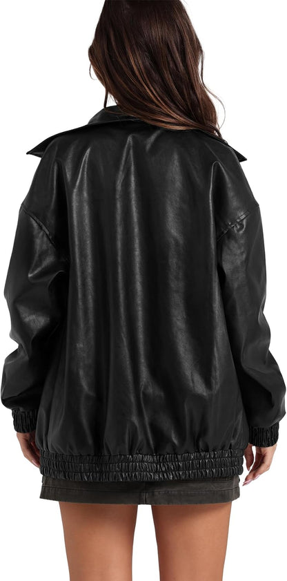 Oversized, baggy faux leather jacket from SAMPEEL, perfect for fall and winter outfits.