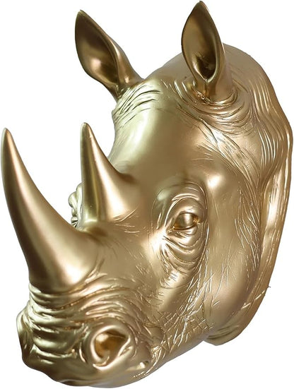 Hi-Line Gift Ltd Rhino Head Statue Wall Mount Art Gold Color