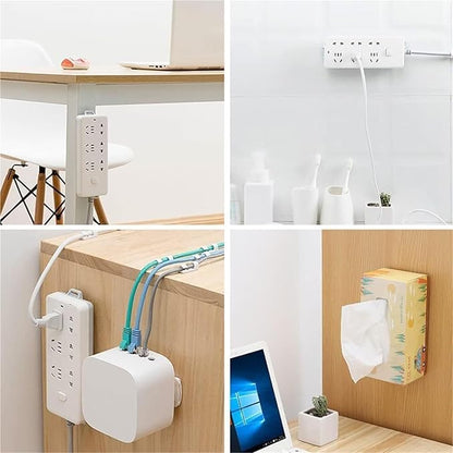 Adhesive Punch-Free Socket Holder, Self-Adhesive Power Strip Mount, No-Drill Cable Management Solution for Home Office, Removable ABS Plastic Organizer
