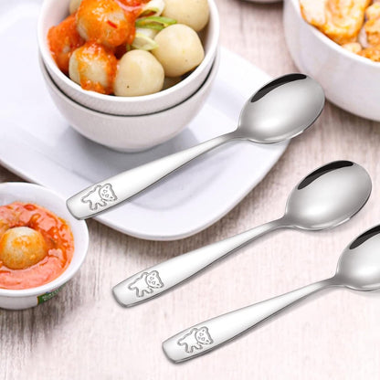 9 Pieces Toddler Spoons Kids Spoons, Kids Silverware Stainless Steel Toddler Utensils Metal Kids Cutlery Set Baby and Children Safe Flatware, Perfect for Small Hands
