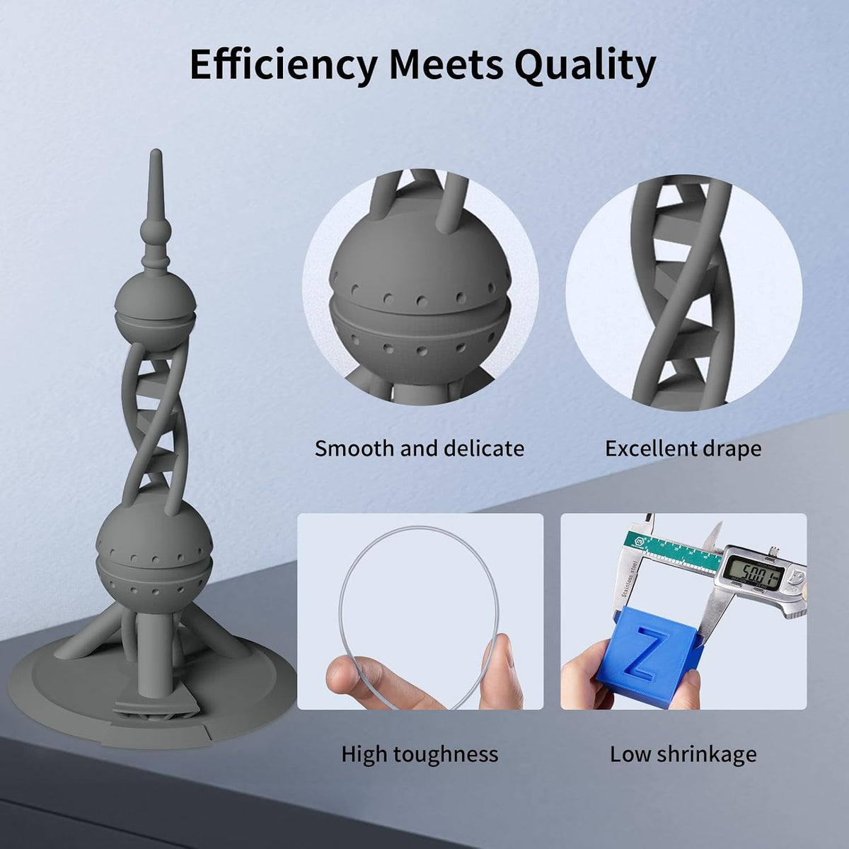 ANYCUBIC High Speed 3D Printer Filament 1.75mm, Print Up to 10X Faster, Rapid PLA Filament with High Prints Quality, Dimensional Accuracy +/- 0.02mm, Fit Most FDM 3D Printers, 1KG Spool, Texture Grey