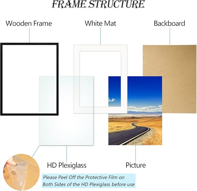 12x16 Picture Frame Wood Diamond Painting Frame 30x40cm Display 10x14 in / 25x35cm with Mat or 12 x 16 in / 30cm x 40cm Without Mat Diamond Art Frame Poster Photo Gallery Wall Frame - Set of 2 Black
