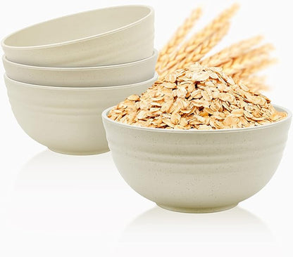 Numkey 26 oz Set Of 4 Salad bowls Small wheat straw bowls for kitchen Soup bowls Breakfast cereal bowl Unbreakable Lightweight DishwasherMicrowave safe BPA Free (Beige)
