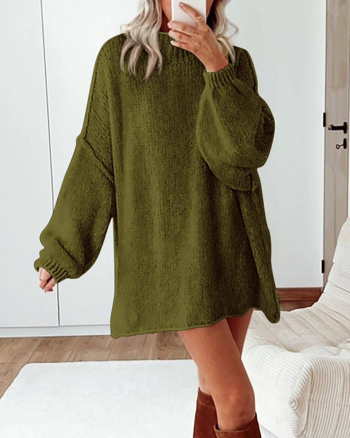 BTFBM Women's Mock Neck Cable Knit Oversized Sweater