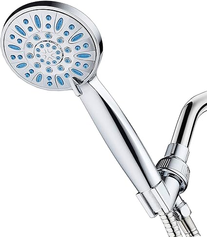 AquaDance Anti-Clog High-Pressure 6-setting Hand Shower with Nozzle Protection from Growth of Grime for Stronger Shower! Aqua Blue