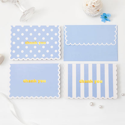 Crisky 4x6 3 Assortment Gold Foil Wavy Blue Thank You Cards with Envelopes (50 Pack) for Birthday, Baby Shower, Bridal Shower, Wedding, Graduation