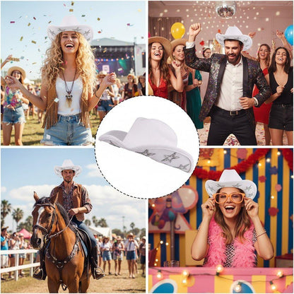 Western Cowboy Hat for Women Men, Sparkly Rhinestone Star Cowgirl Hat Wide Brim Cowboy Hat for Western Theme Party