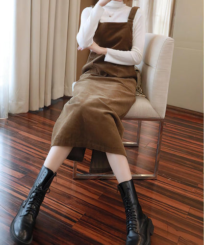Womens Cute Corduroy Adjustable Strap Overall Dress fringe Pinafore Baggy Maxi Long Tank Dress