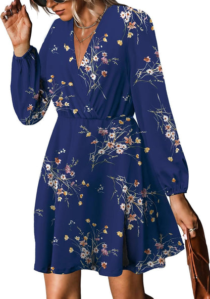 MixShe Summer Dresses for Women 2025 Wedding Guest Dress Fall Fashion Italian Outfits Elegant Classy Homecoming Clothing Plus Size Beach Vacation Clothes A Navy Floral Small