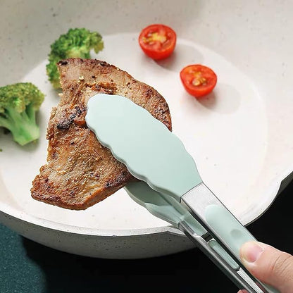 Cooking Tongs Stainless Steel, Kitchen Tongs with Silicone Tips, Food Tongs for Baking and Cooking, 304 Stainless Steel, Heat Resistance Up to 470F, Easy to Store and Clean, Medium, Pink