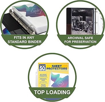 Samsill 50 Pack Sheet Protectors, 8.5x11 Inch Page Protectors for 3 Ring Binder, Standard Weight, Clear Protector, Letter Size, Top Loading, Acid Free