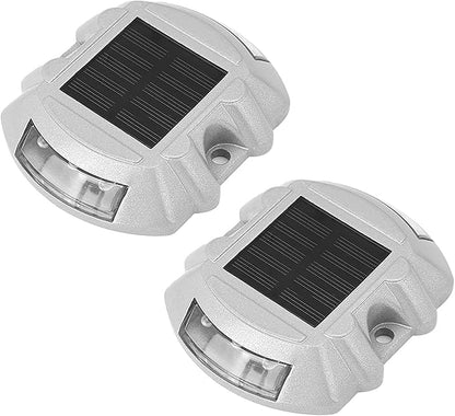 Reusable Solar Road, 2Pcs 6 LED Stud Lights Ground Garden Lawn Path Lights Deck Dock White Warning Lights