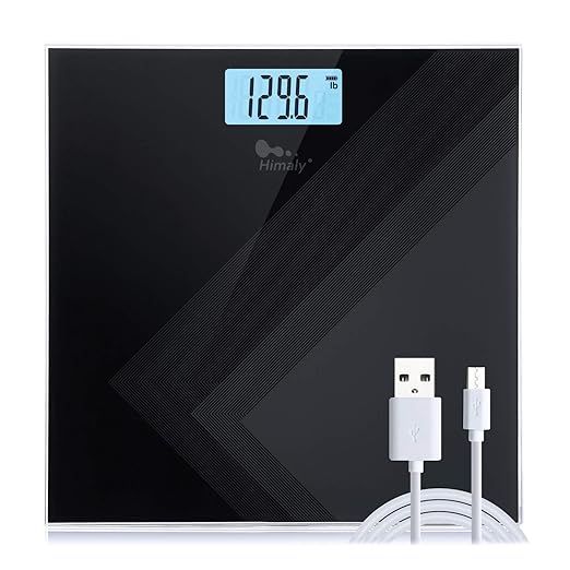 Himaly Digital Body Weight Scale, USB Rechargeable Bathroom Scale with Step-On Technology, Rear Light Display, Digital Weight Scale, 400 lbs Capacity396.8 lbs, Tempered Glass