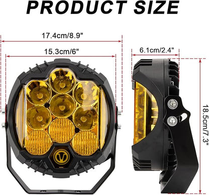 PSLER 7 Inch Amber Round LED Offroad Light - 35W 8000LM Spot Flood Combo, IP67 Waterproof Driving Light Bar with DRL for Wrangler Pickup SUV ATV UTV Golf Cart Trucks 4x4, F150-1 Pack