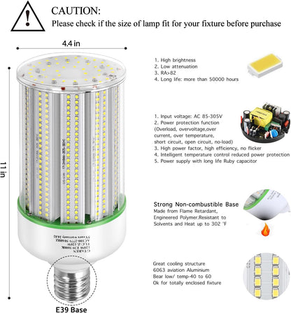 100W LED Corn Cob Light Bulb,Replace for 400 Watt Metal Halide HPS CFL HID lamp,5000K E26 Mogul Base,for Commercial and Industrial Lighting Bay Light Fixture Warehouse Workshop Gyms