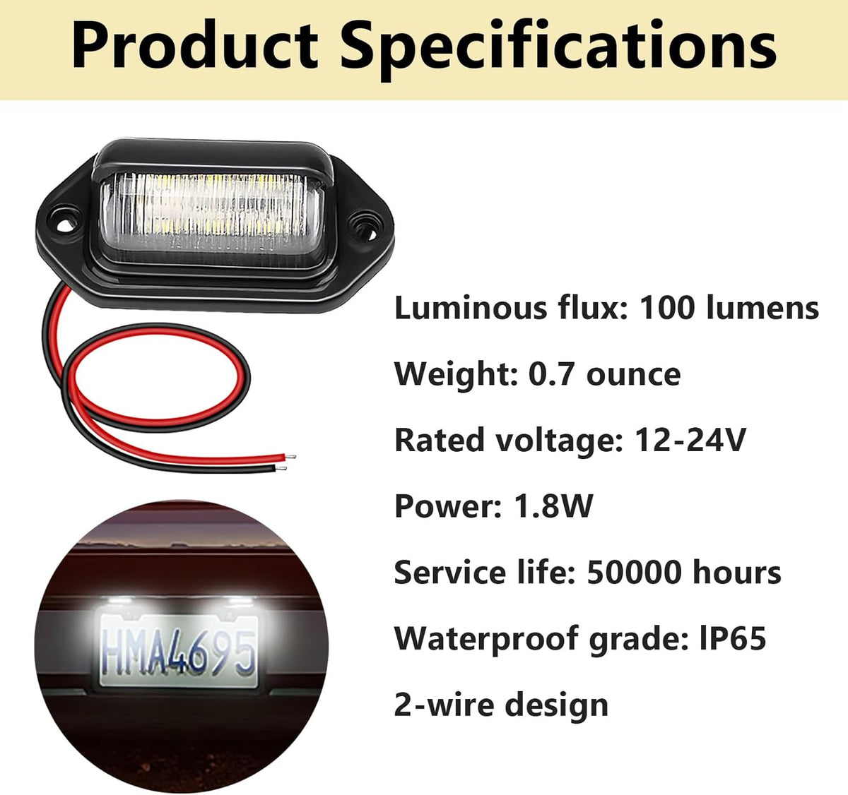 2 PCS White LED License Plate Light, 6-SMD Waterproof Tag Lights, 12V-24V DC Lamp Taillight, Step Courtesy Light Dome Cargo Lights for Truck SUV Van RV Trailer