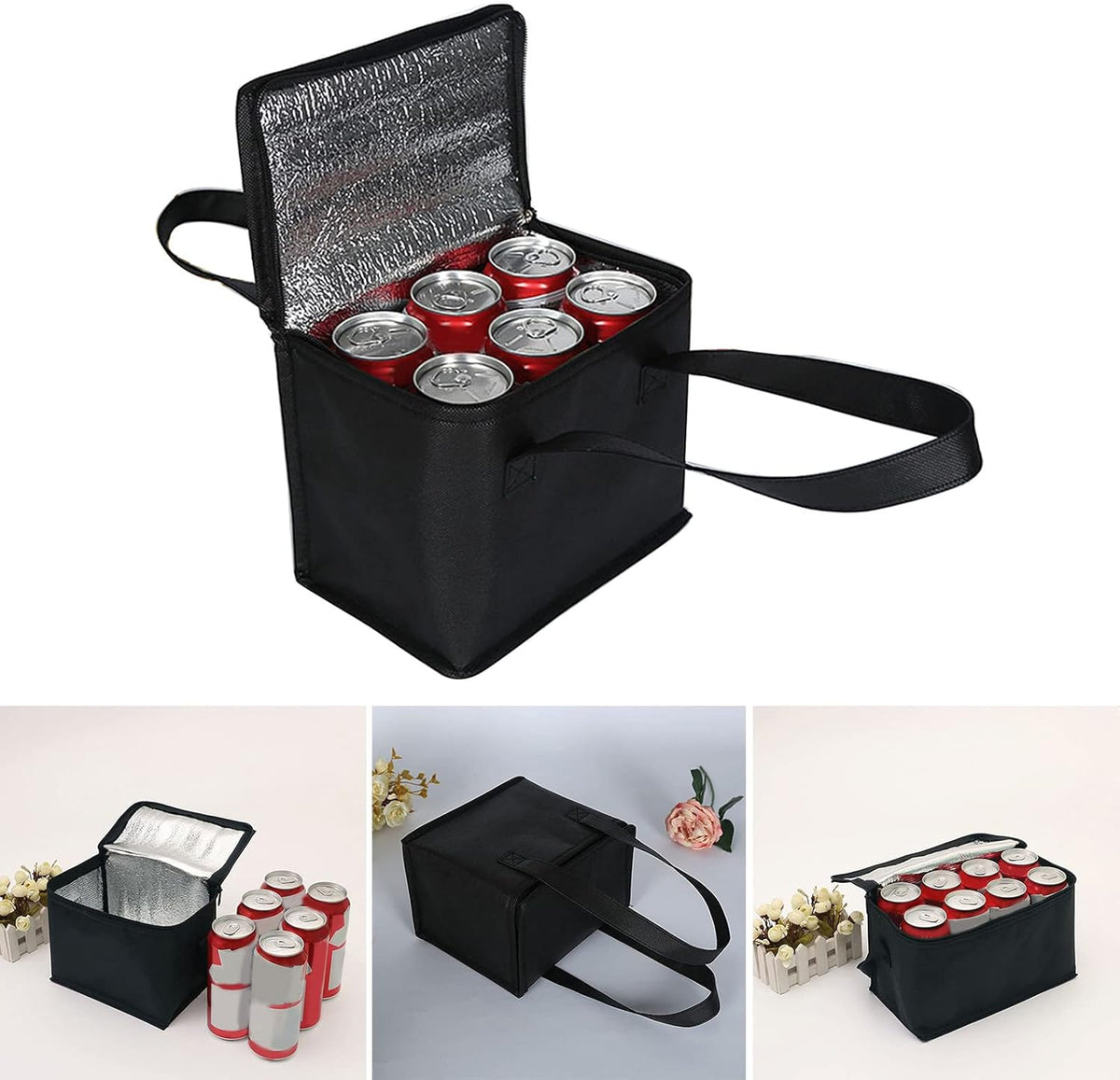 Insulated Lunch Bag Cooler Oxford Cloth Leakproof Thermal Tote for Work Travel Picnic Camping Fishing (gray and black)
