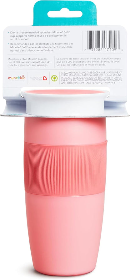 Munchkin Sippy Cup for Toddlers, Miracle 360 Cup, 14 Ounce, Pink