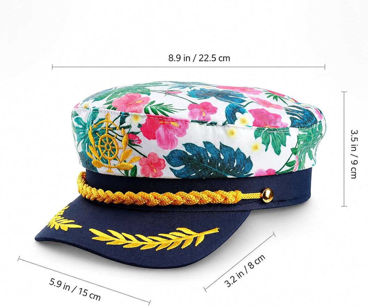 Tropical Sailor Captain Hat - Hawaiian Luau Party Cruise Yacht Accessory for Men, Women