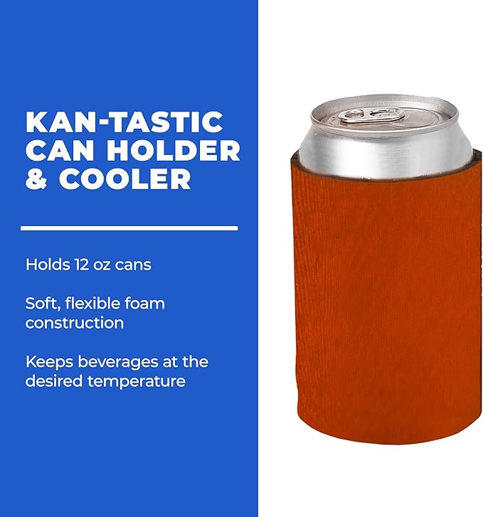 25 Ct of Kan-Tastic Can Cooler & Holder – Orange – Soft, Flexible Foam Keeps Beer, Soda, Water Cool & Fresh – Great for Custom Designs for DIY Projects, Events, Company Promotions