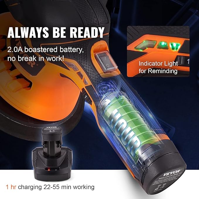 VEVOR Cordless Buffer Polisher, 6-Inch Random Orbital Polisher for Cars, 6 Variable Speed 5200RPM, with 1PC 12V Rechargeable Battery, Wireless Polisher Kit for Car DetailingPolishingWaxing