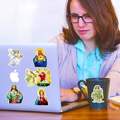Catholic Stickers Religious Bible Faith Cross Sticker Pack Gifts for Adults Teens and Kids, 60PCS Aesthetic Catholic Jesus Stickers for Water Bottles Laptops Suitcases Skateboards Guitar