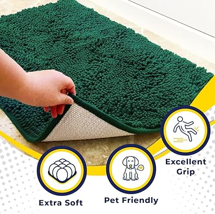 Muddy Mat Shown on TV  Super Absorbent Microfiber Dog Door Mat for Muddy Paws, Non-Slip Washable Pet Rug, Quick Dry Chenille Entryway Carpet, Machine Washable Indoor Outdoor mat, Dark Green 60"x48"