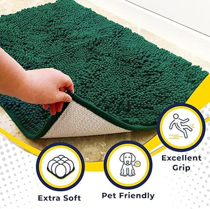 Muddy Mat Shown on TV  Super Absorbent Microfiber Dog Door Mat for Muddy Paws, Non-Slip Washable Pet Rug, Quick Dry Chenille Entryway Carpet, Machine Washable Indoor Outdoor mat, Dark Green 60"x48"