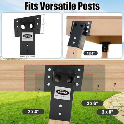 MOFEEZ Deer Stand Brackets 4x4 with Screws, Heavy Duty Elevator Bracket with Powder Coated for Deer Blind Outdoor Hunting Platform Blind Box Treehouse Shooting Shack Over 2000lb Capacity Black 4 Pack