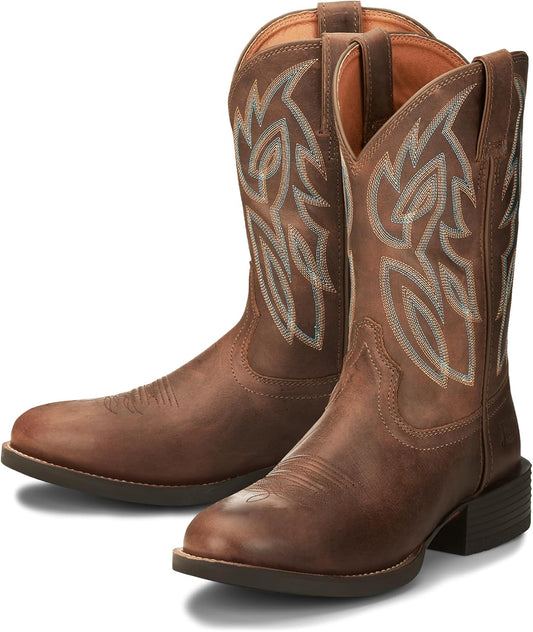 Justin Rendon 11" Western Boot - Men's Round Toe, Cowhide, Removable Orthotic Insole, Slip-Resistant Rubber Outsole