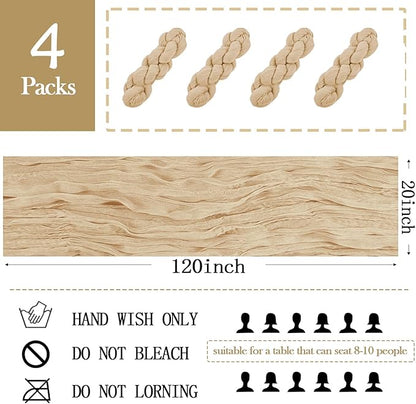 3 Pack Beige Cheesecloth Table Runner 20 x 120 inch Gauze Table Runners 10 FT Long,Semi Sheer Boho Cheese Cloth Fabric Table Runner Bulk for Party,Wedding,Baby Shower,Bridal Shower Decoration