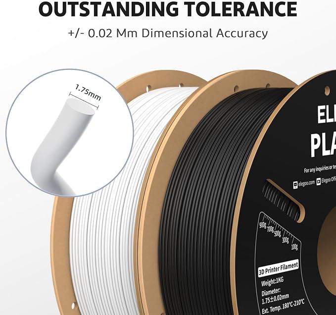 ELEGOO PLA PRO Filament 1.75mm Black 1KG, 30-250mm/s Printing Speed Improved Rigidity 3D Printer Filament Dimensional Accuracy +/- 0.02mm, 1kg Spool (2.2lbs)
